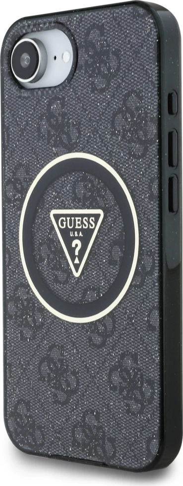 Ovitek za telefon z IML metalnim bleščicami 4G Circle Triangle, MagSafe, Guess za iPhone 16e, črn