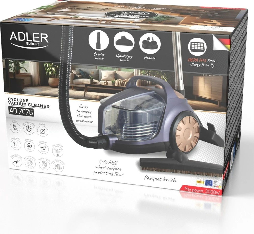 Sesalnik na kabel, brez vrečke, HEPA, vijoličen Adler AD 7076