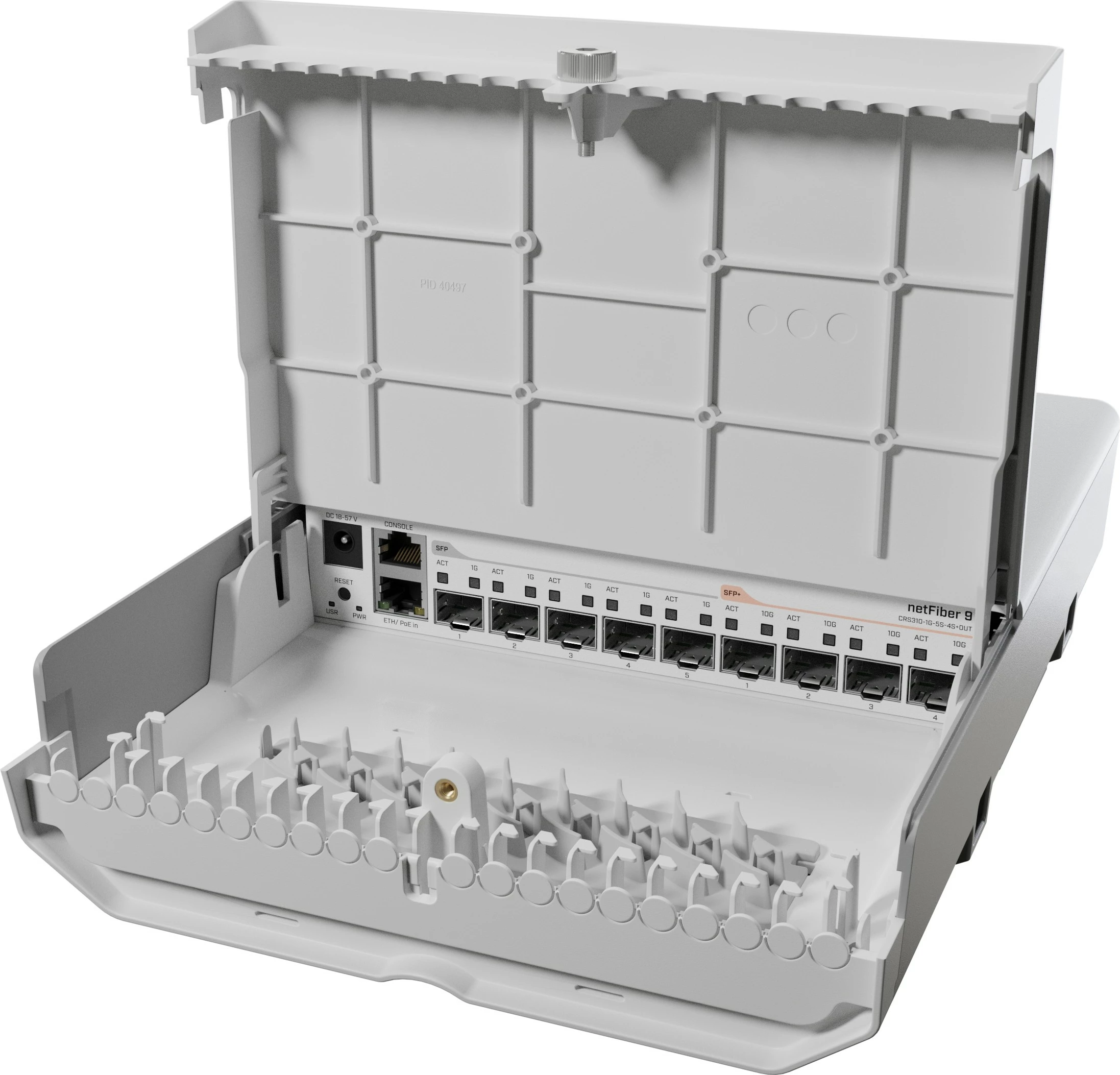 Zunanji switch netFiber 9, MikroTik, Gigabit Ethernet (10/100/1000), Power over Ethernet (PoE), bel