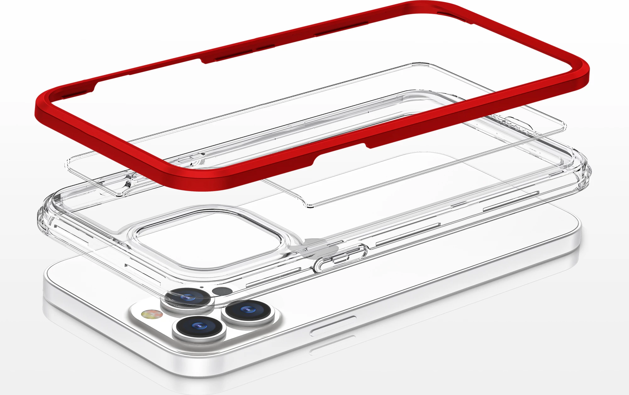 Hibridni prozoren 3v1 ovitek z rdečim okvirjem Hurtel Hybrid Armor Clear za iPhone 13 Pro