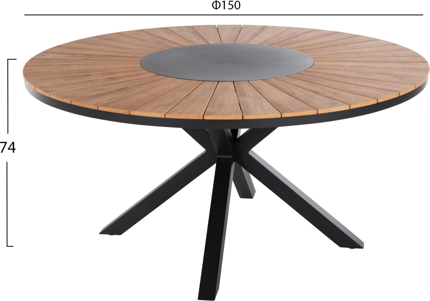 Zunanji okrogli miza MORIL FH6042.01 aluminij v antracitni barvi-poliles v naravni les Φ150cm