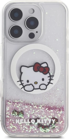 Ovitek za telefon s tekočimi bleščicami in pentljami MagSafe, Hello Kitty, za iPhone 16 Pro Max, bel