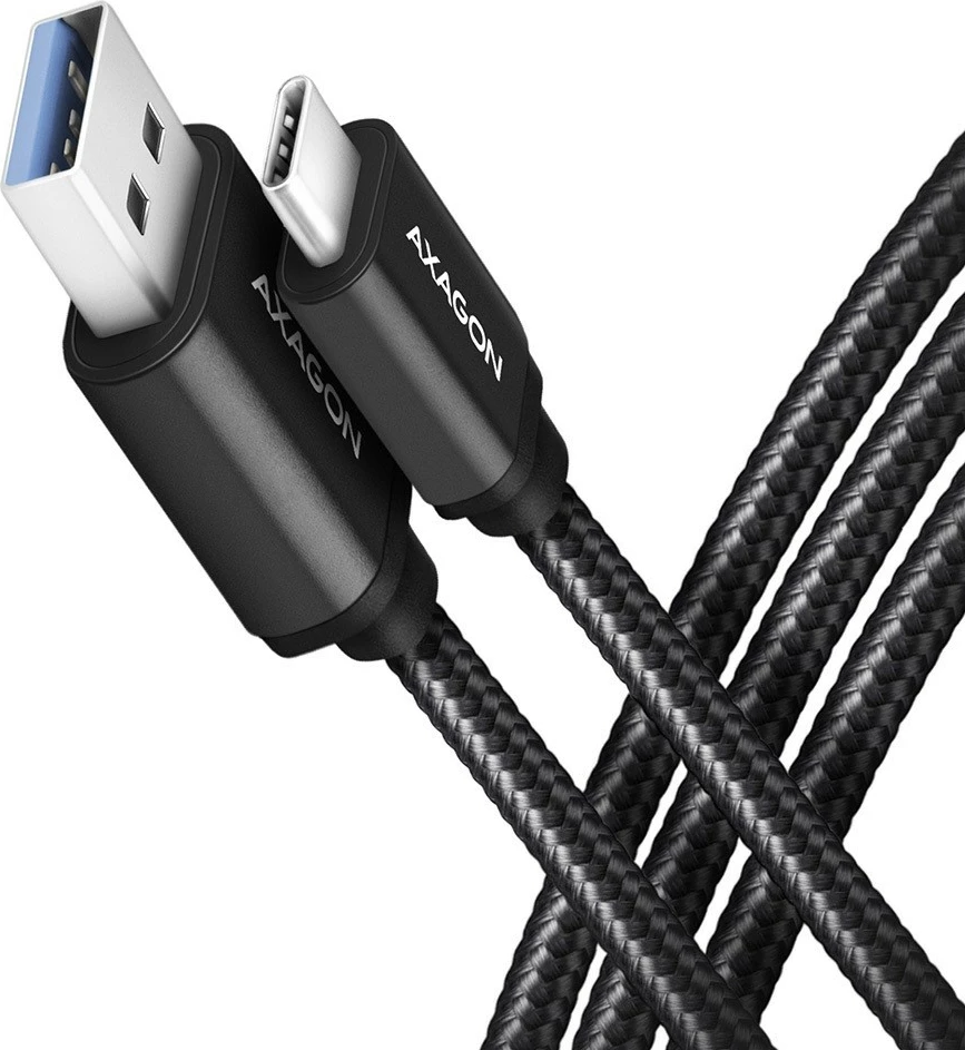 Kabel USB-C v USB-A, 2 m, 3 A, opleten z najlonom AXAGON BUCM3-AM20AB, črn