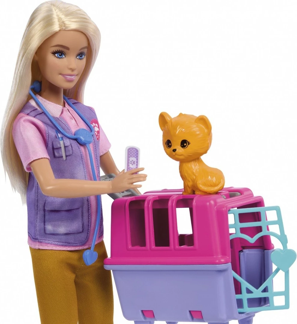 Set za reševanje živali z lutko, opico, tigerjim mladičem in dodatki, Barbie Mattel HRG50, za otroke
