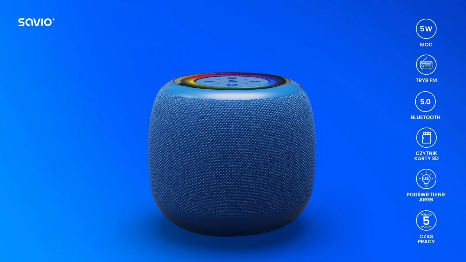 Prenosni zvočnik Savio BS-042, Bluetooth 5 W, moder