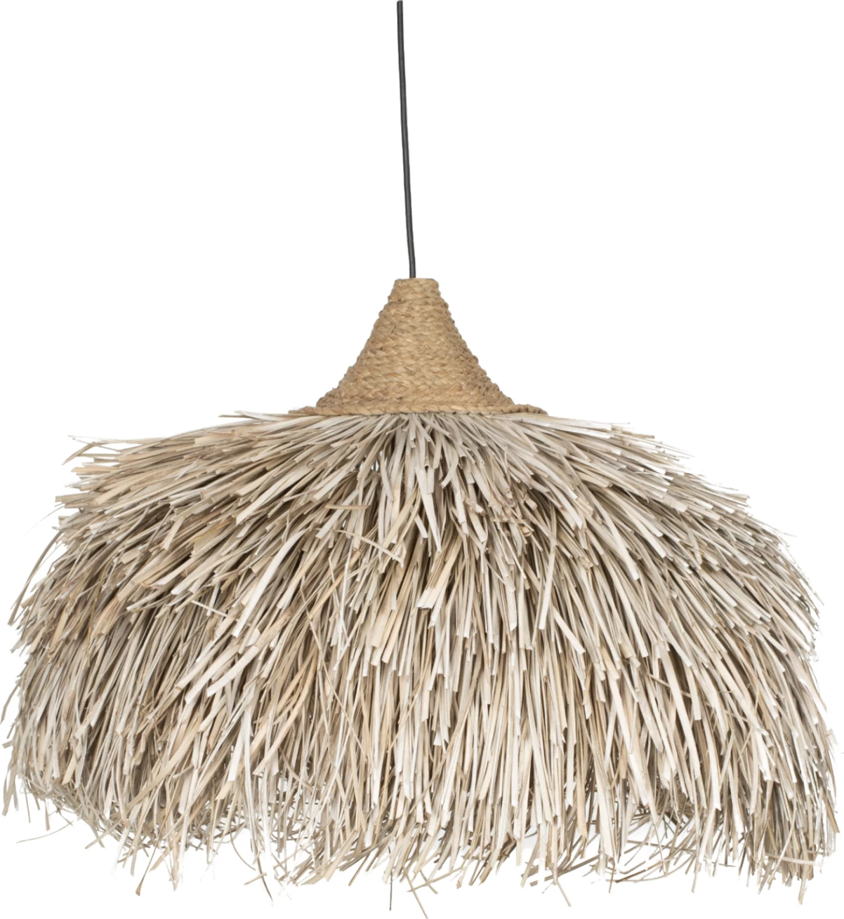 Stropna viseča svetilka okrogla kapa iz pandanovih vlaken v beli barvi 65x65x55H cm