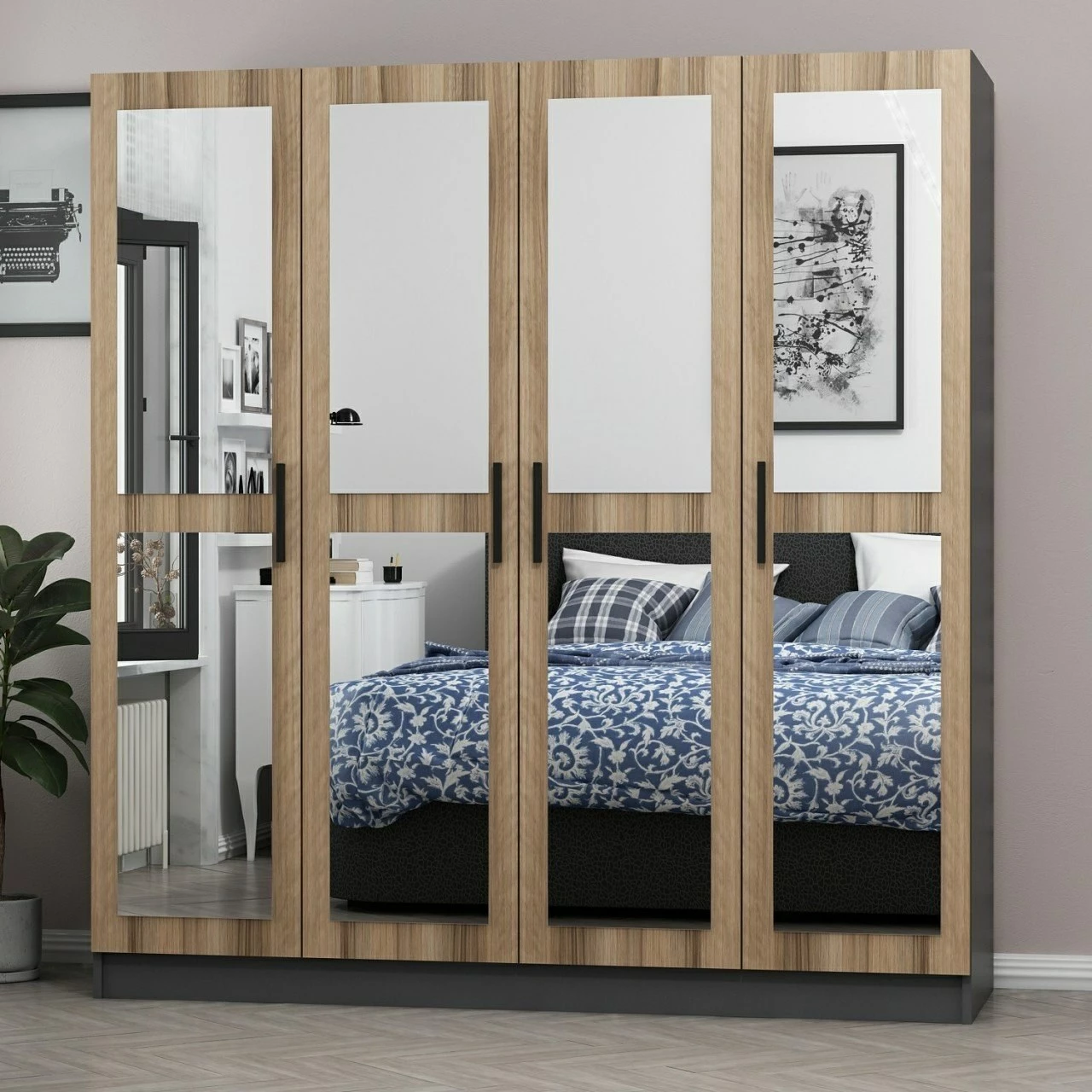 Omara z ogledalom, v barvi Dore, Skye Decor, 180x210x52 cm