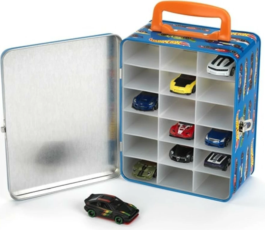 Kovinska škatla za shranjevanje igrač avtomobilčkov Hot Wheels Klein 2883, modro/oranžna