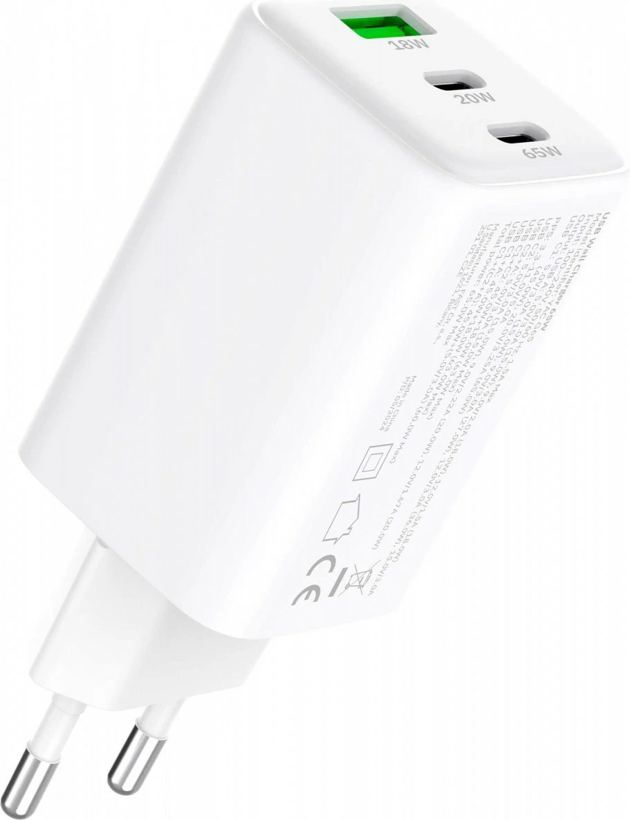 Mrežni polnilec YENKEE YAC G65 VOLT, 65W, 3x USB, bel