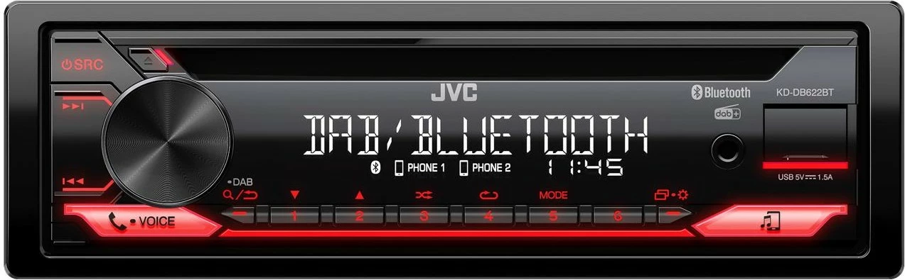 Avtoradio JVC KD-DB622BT, Bluetooth, USB, črn