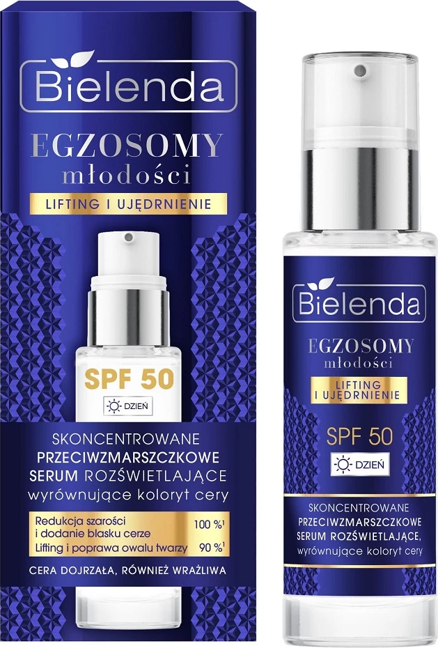 Koncentriran posvetljujoč serum za obraz proti gubam, SPF50, Bielenda Youth Exosomes, 30 ml, za ženske