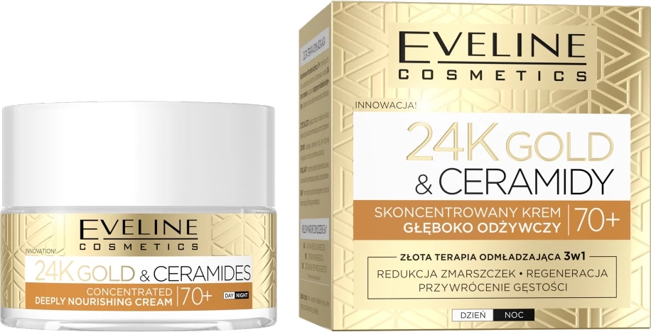 Hranilna krema za obraz 24K Gold & Ceramides, Eveline Cosmetics, za ženske, 70+, 50 ml