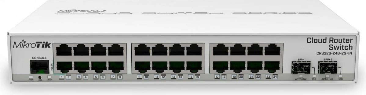 Upravljano stikalo Mikrotik CRS326-24G-2S+IN, 24xGbE, 2xSFP+, namizno, belo