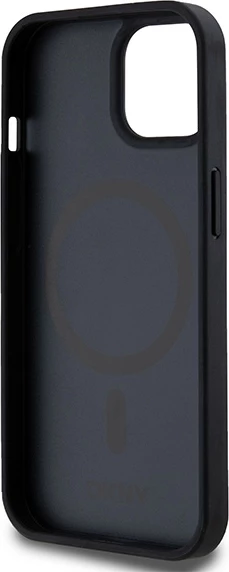 Ovitek za telefon iz umetnega usnja z natisnjenim vzorcem, kovinski logotip, MagSafe — DKNY za iPhone 15/14/13, črn