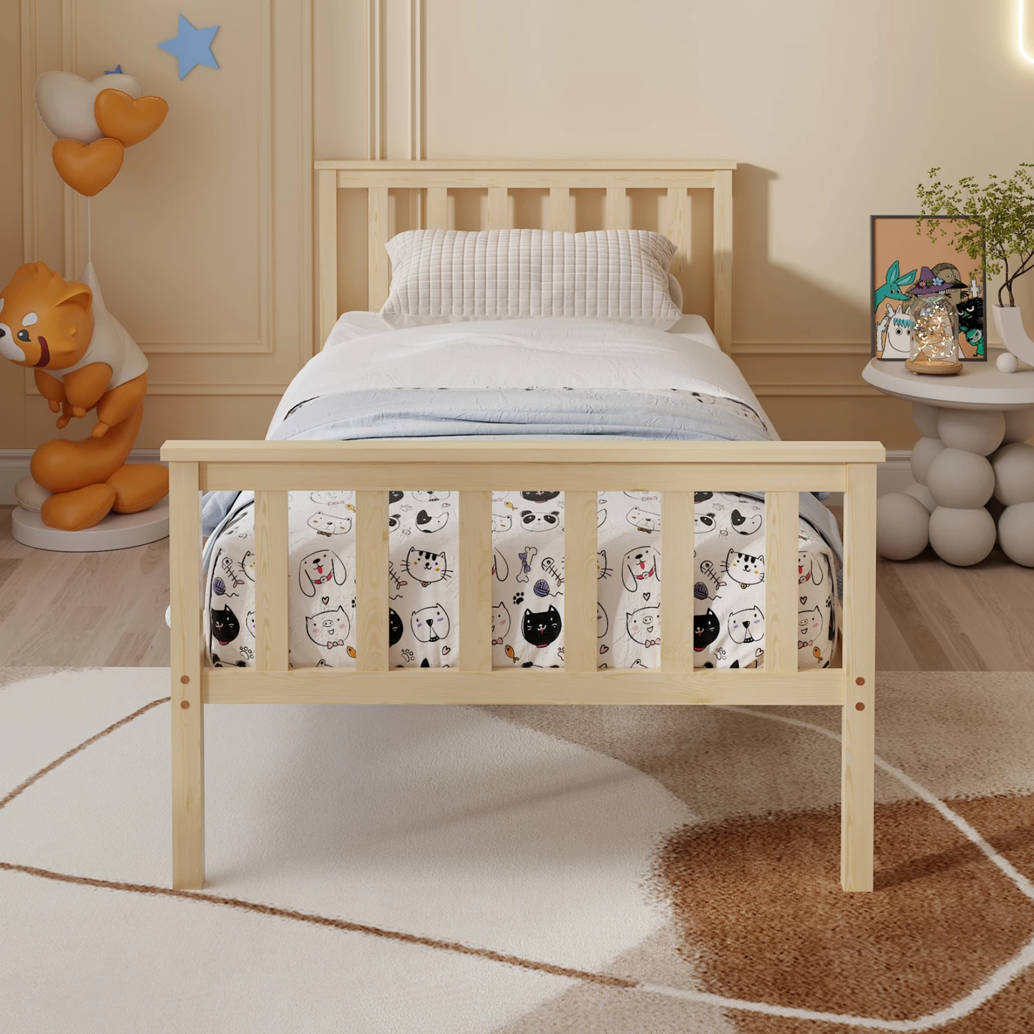 Postelja GIMLY FH675.01 iz masivnega borovega lesa v naravni barvi za vzmetnico 190x90 cm