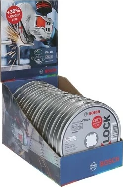 Rezalni disk za inox, Bosch X-LOCK Standard 125 mm, 1 mm, 10 kos, črno/belo
