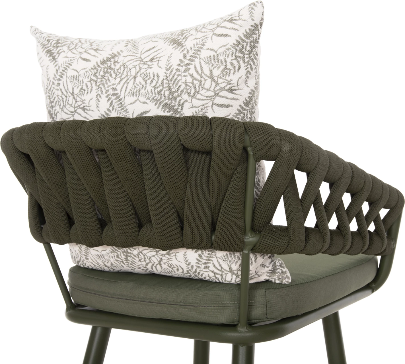 Barski stol aluminij CAMDEN FH6142.09 z naslonom in vzorcem - temno olivna 56x60x108Hcm