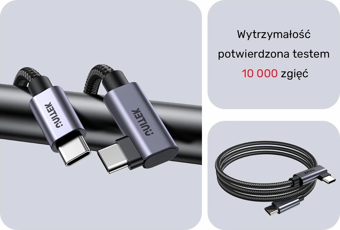 Kabel USB-C z 90° kotom PD 100W 0,5 m, črno-siv - Unitek