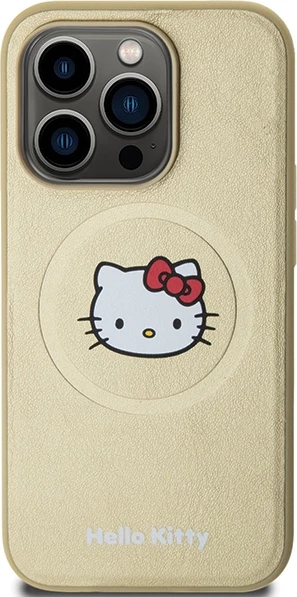 Ovitek z motivom Hello Kitty, iz umetnega usnja, MagSafe za iPhone 15 Pro, zlata