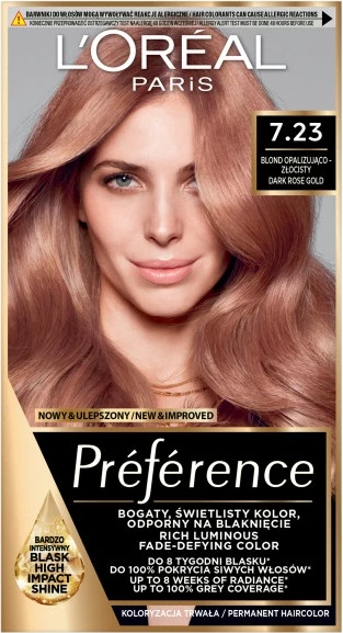Barva za lase L'Oreal Paris Preference 7.23 Blond Opalescent-Golden za ženske, 1 kos