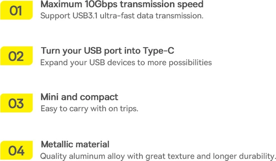 Adapter USB 3.1 OTG, USB-A na USB Type-C, Baseus Ingenuity Series, moder