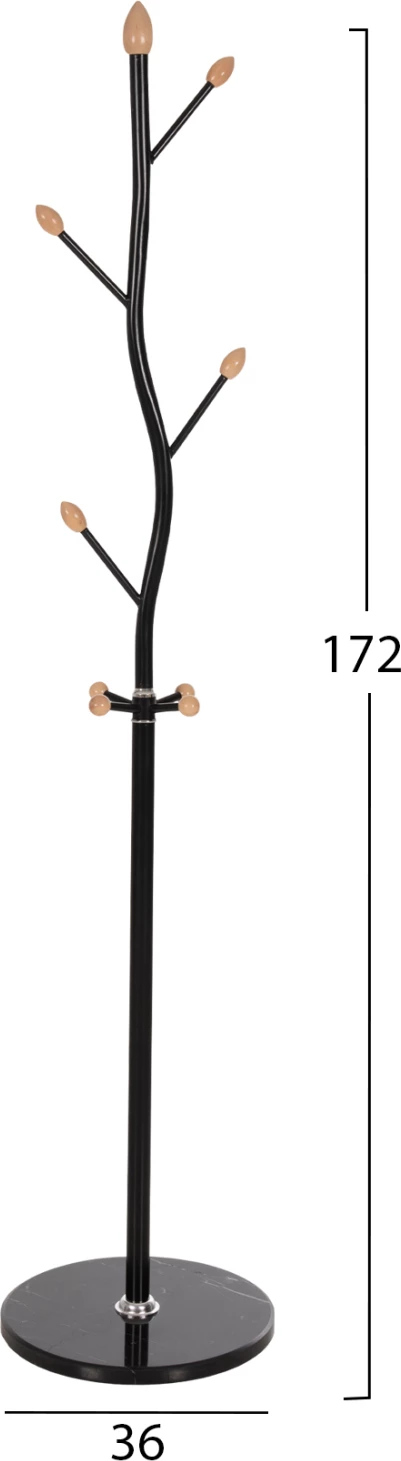 Talno stoječi obešalnik FH9572.01 kovinski 8 obešalnih mest-črna Φ36x172Hcm
