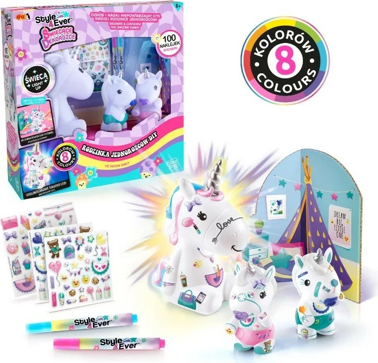 Set DIY svetlečih figur enorogov, Epee Glowing Decorozes, EP60047, večbarven