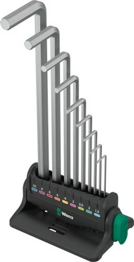 Set imbus ključev L, Hex-Plus, krom, z magnetizatorjem, Wera, 9 kosov, črno/krom