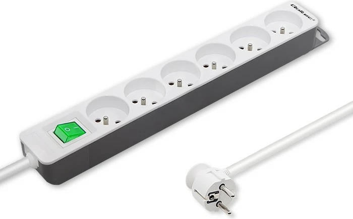 Razdelilec Qoltec 50292 s 6 vtičnicami, 1,8 m, belo-siv