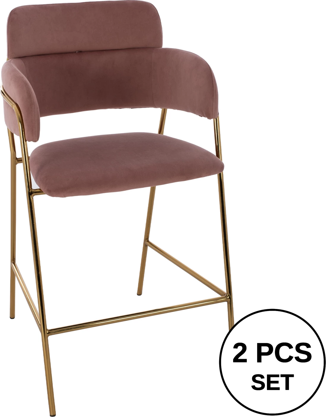 Srednje visok stol FH8735.02 iz žametne tkanine v barvi prašno roza z zlato obrobo 54x58x95Y cm, set 2 kosov