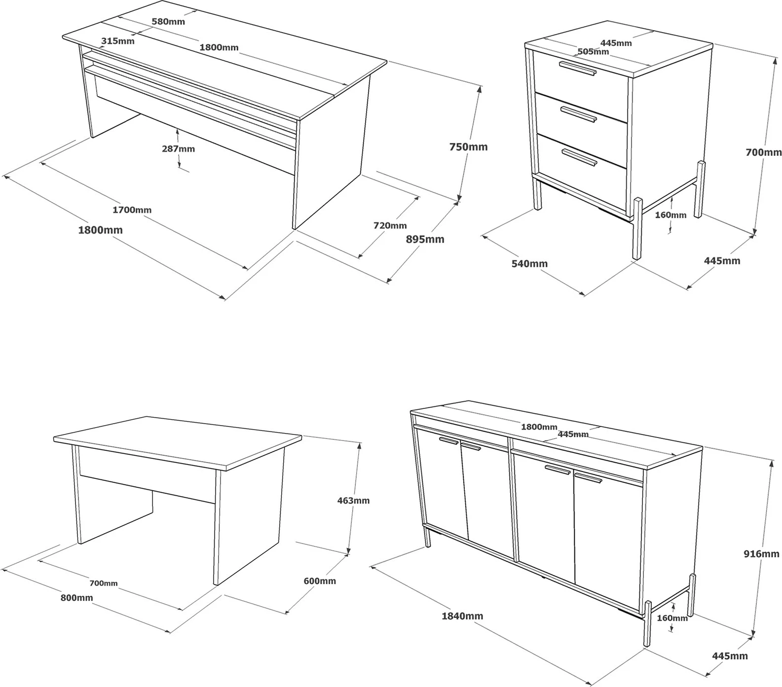 Set mladinske sobe Skye Decor VS9-CGA, srebrna in antracit