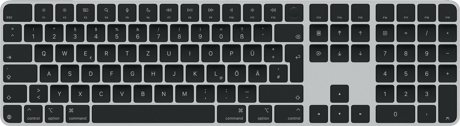 Razširjena tipkovnica Apple Magic, žična in brezžična, USB + Bluetooth, QWERTZ, črna