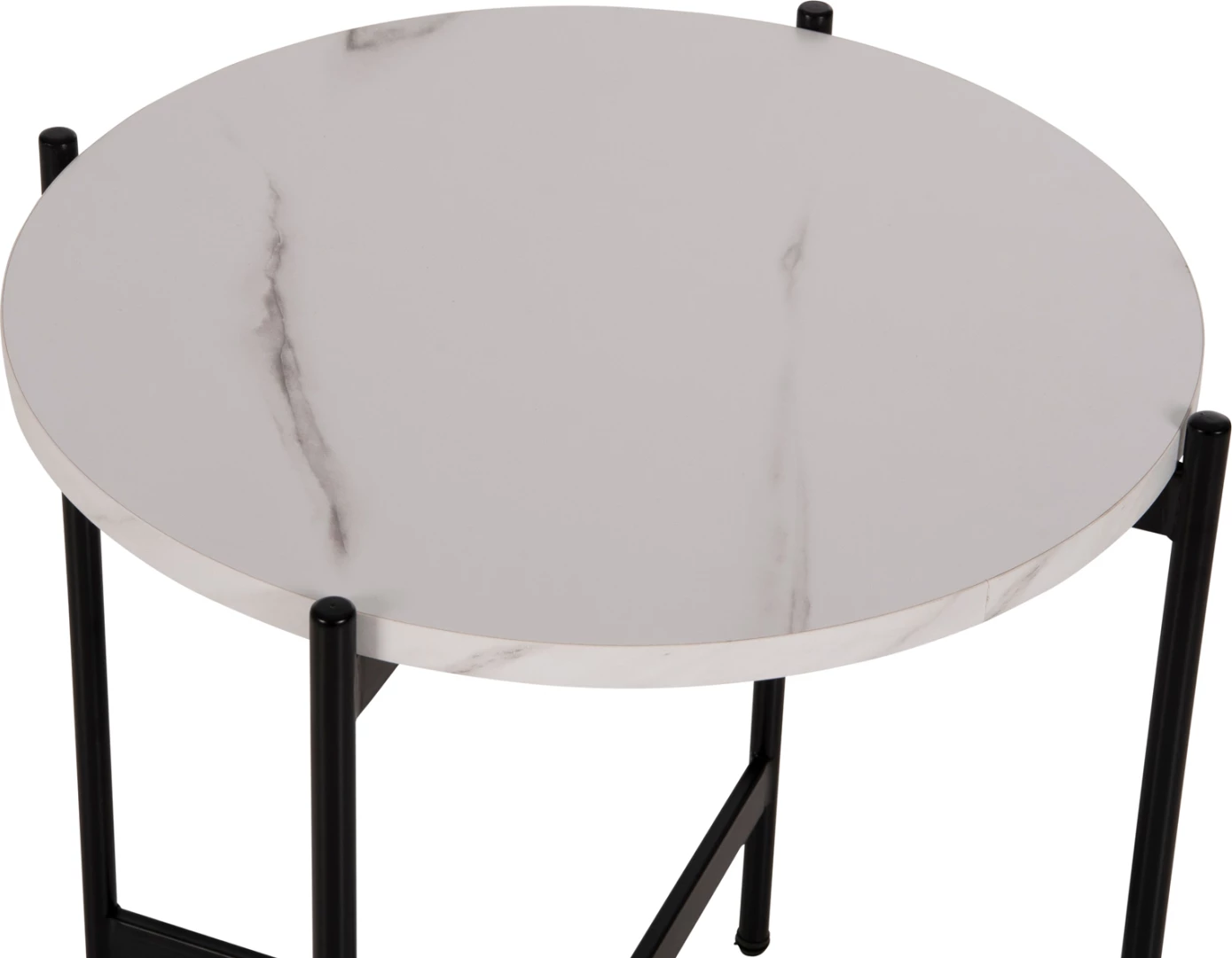 Stranska miza FH9589.05 MDF bela marmor-črna kovinska osnova Φ50x55Hcm