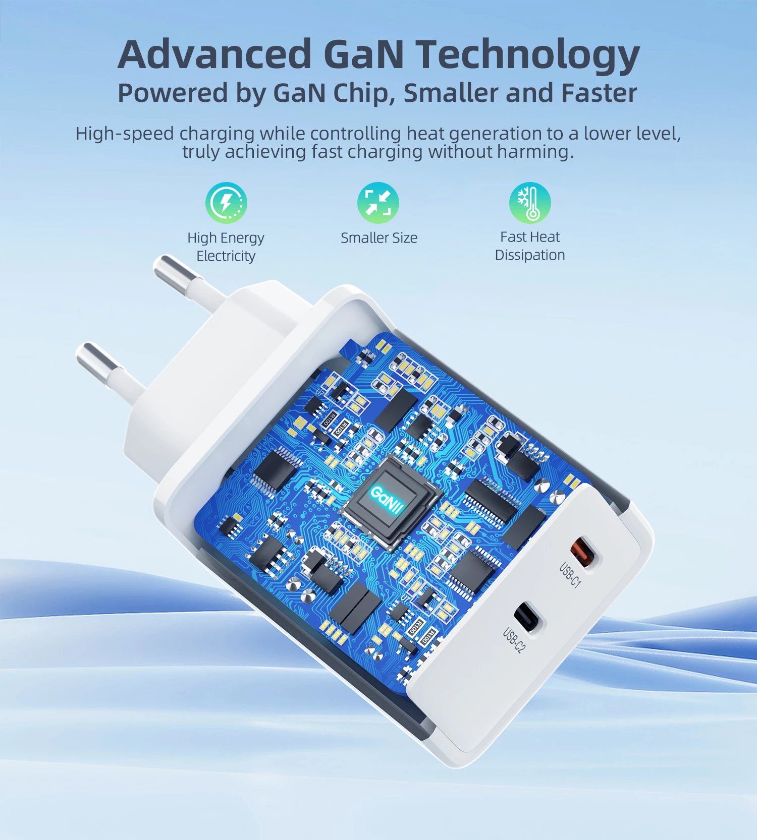 Stenski polnilec 2x USB-C PD, 65 W, bel, Choetech PD6013