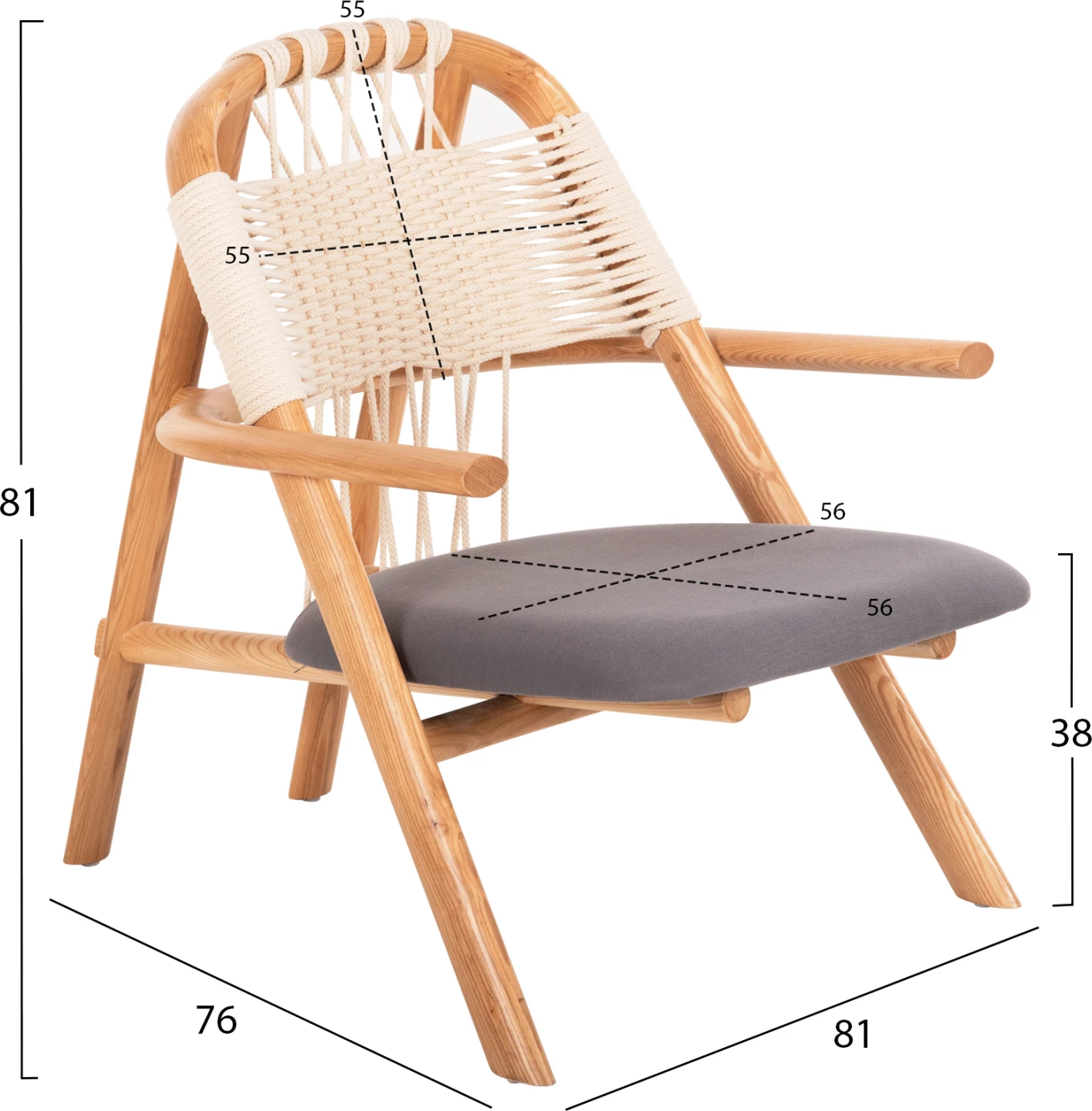 Ležalni stol CRAFT FH9413.01 iz jesenovega lesa in vrvi naraven