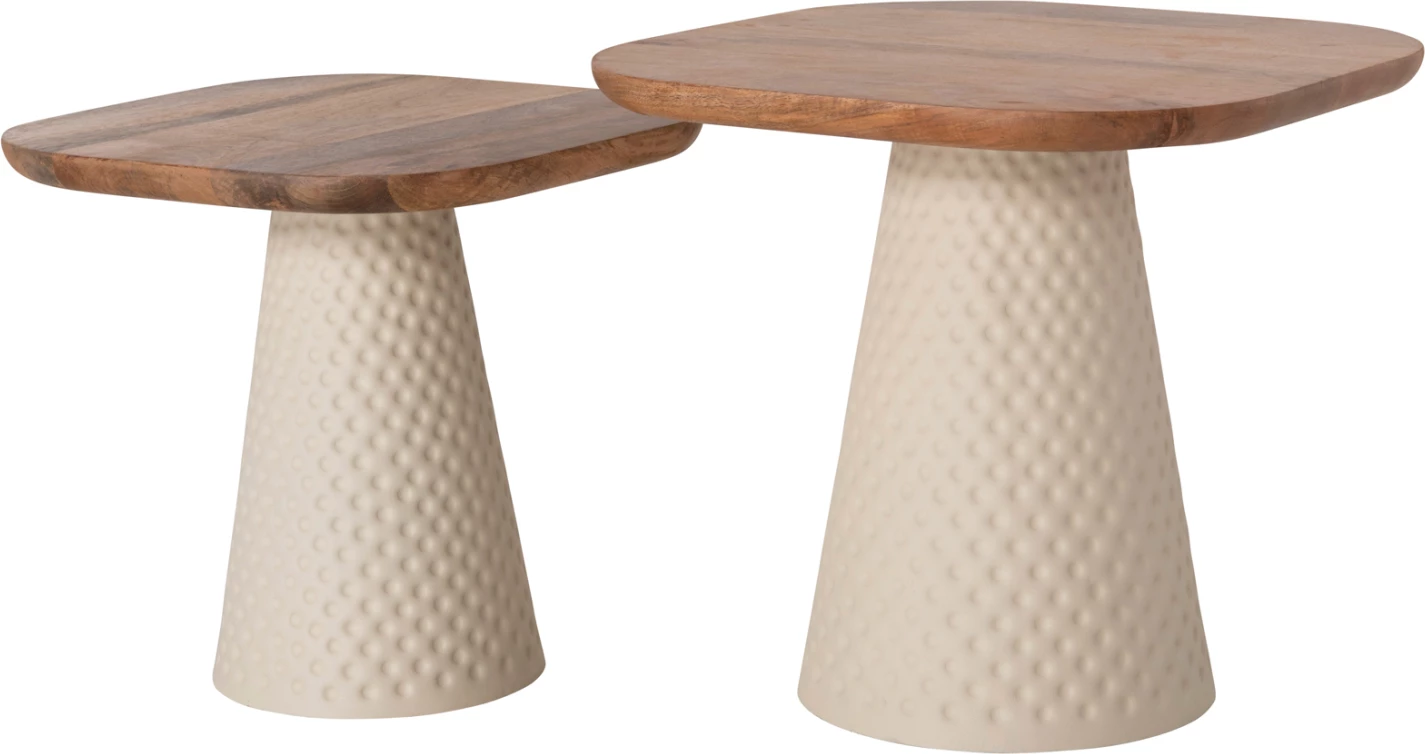 Klubske mizice 2 kosa GOLFER ΗΜ9924 kovinsko podnožje v slonokoščeni barvi-kvadratna plošča iz manga