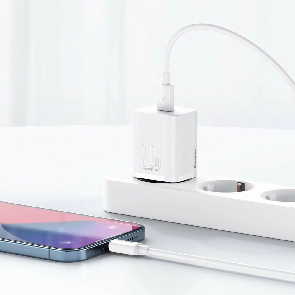 Hitri polnilec Baseus Super Si 1C, 20W, USB-C na Lightning 1 m, bel