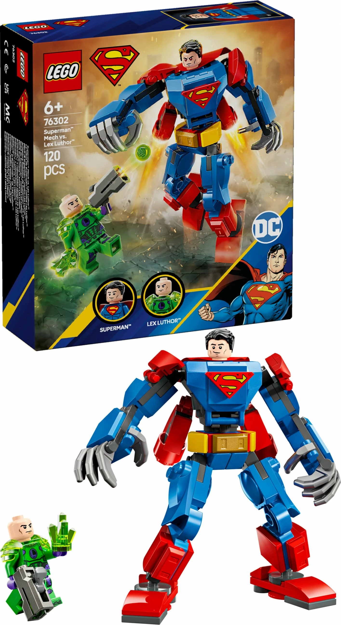 Gradbeni set LEGO DC Super Heroes Superman Mech proti Lex Luthor, 76302, 120 kosov, večbarven