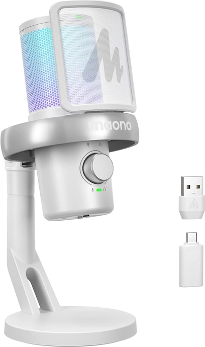 Brezžični kondenzatorski mikrofon Maono DM40 Pro, AI Voice Changer, RGB, bel