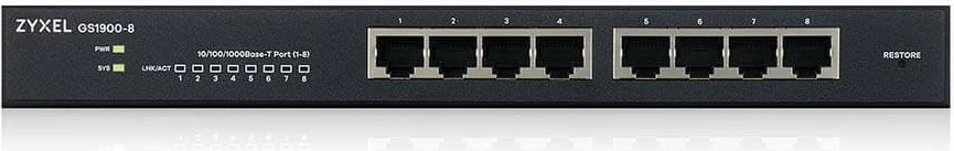 Upravljano stikalo Zyxel GS1900-8, 8x1GbE RJ-45, črn