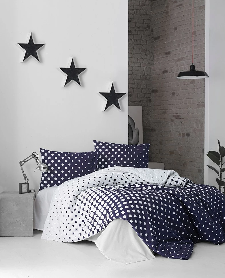 Set prevlek za odejo king size Puanline, Ranforce, temno modra in bela