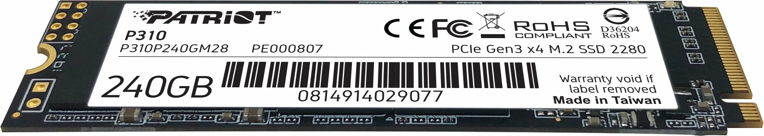 SSD M.2 Patriot P310 240 GB, PCIe 3.0 x4, NVMe 1.3