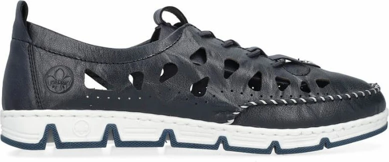 Superge odprte iz usnja Rieker, modro mornarske, ženske