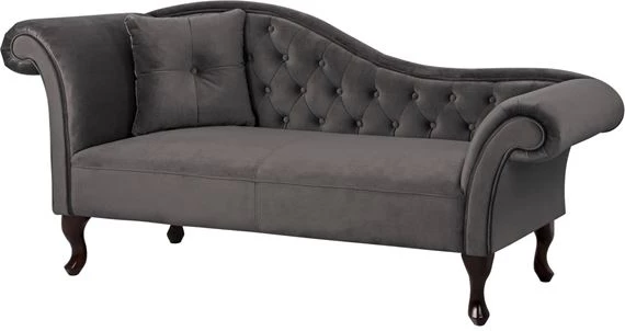 Chesterfield ležalnik iz sivega žameta Niovi FH3007.10 Levi ročaj 189x61x84cm