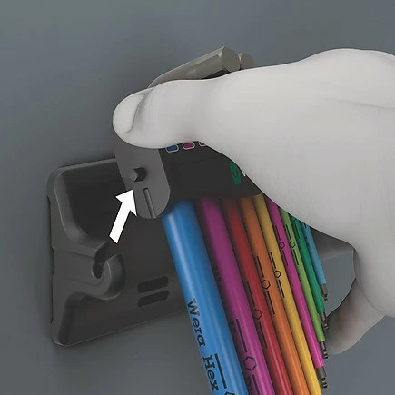 Set inbus ključev, 9-delni, z lesenim držalom iz plastike, v škatli, večbarven