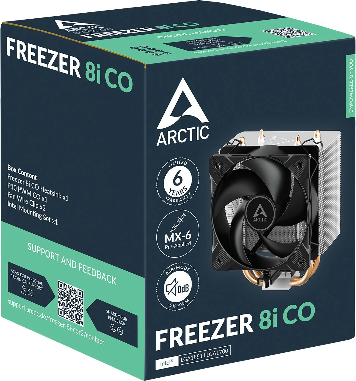 Zračni hladilnik za Intel CPU Freezer 8i CO, ARCTIC, 2 ventilatorja, 10 cm, PWM, aluminij, črn