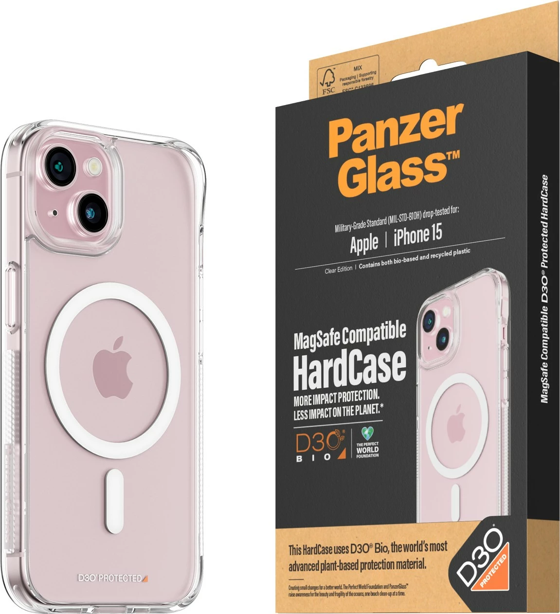 Prozoren ovitek PanzerGlass za Apple iPhone 15, MagSafe, D3O