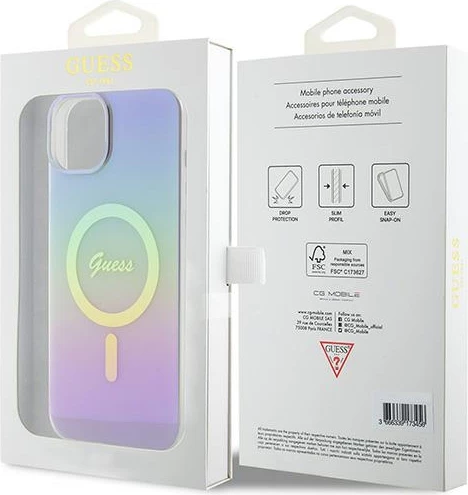 Iridescent MagSafe ovitek Guess za iPhone 15 Plus, vijoličen