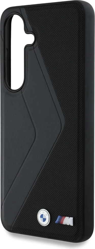 Zaščitni ovitek z usnjem in širokimi črtami BMW MagSafe za Samsung Galaxy S25, črn