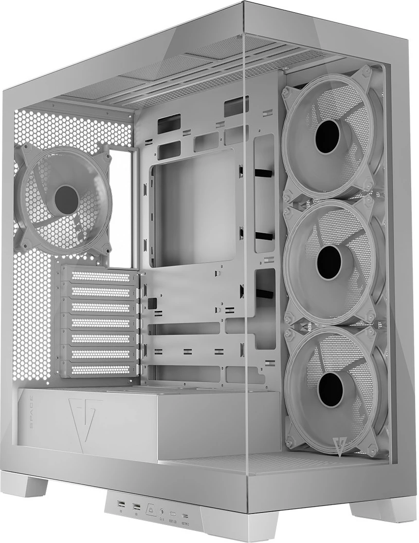 Ohišje MODECOM Volcano Space ARGB, Midi Tower, kaljeno steklo, belo
